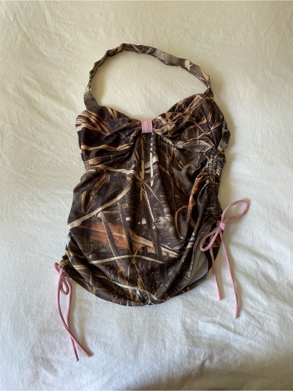 Realtree Brown Camo Halter Tankini with Pink Ties